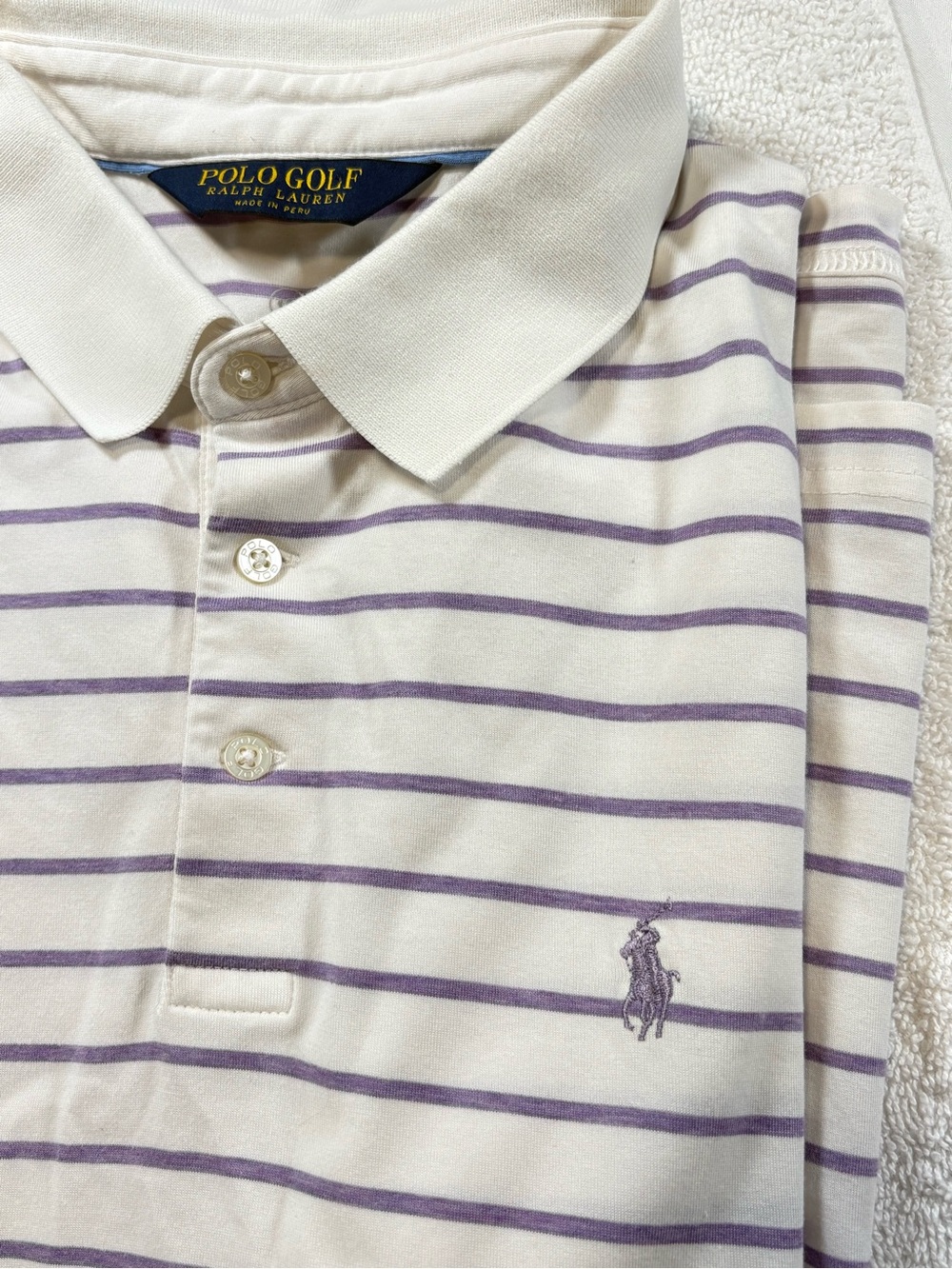 Polo Golf Ralph Lauren Shirt Mens XL White Lavender Purple Striped Performance